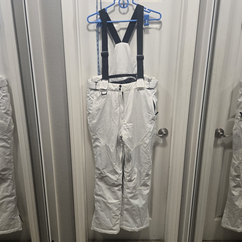 Riviyele Women's White Snow Pants with Suspenders Size M